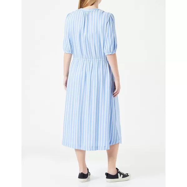 Amazon Essentials Womens Relaxed Fit HalfSleeve Waisted Midi ALine DressBlueWhite French Stripe