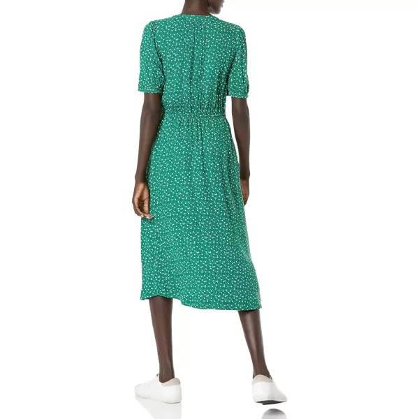 Amazon Essentials Womens Relaxed Fit HalfSleeve Waisted Midi ALine DressGreen Vine Print