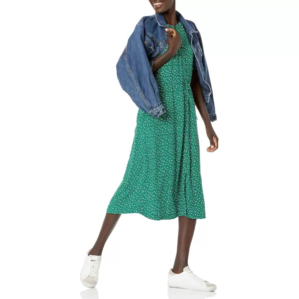 Amazon Essentials Womens Relaxed Fit HalfSleeve Waisted Midi ALine DressGreen Vine Print