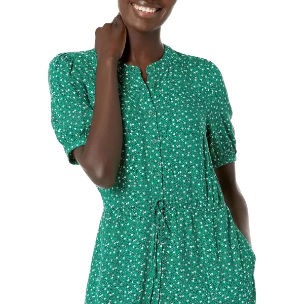 Amazon Essentials Womens Relaxed Fit HalfSleeve Waisted Midi ALine DressGreen Vine Print