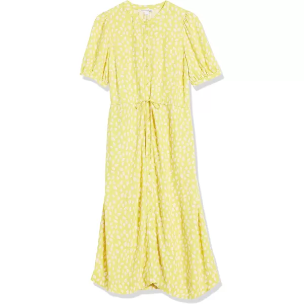 Amazon Essentials Womens Relaxed Fit HalfSleeve Waisted Midi ALine DressYellowPink Petal Print