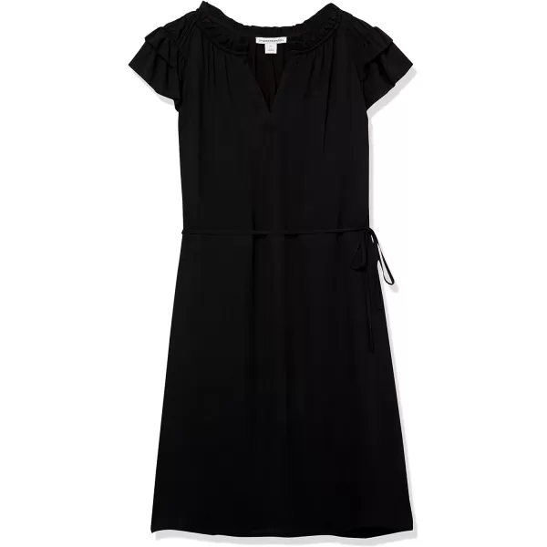 Amazon Essentials Womens Relaxed Fit Lightweight Georgette Split Neck Flutter Sleeve Shift DressBlack