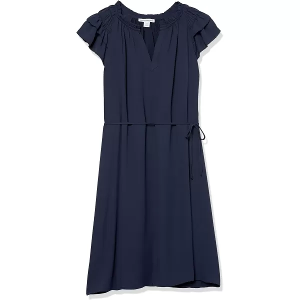 Amazon Essentials Womens Relaxed Fit Lightweight Georgette Split Neck Flutter Sleeve Shift DressNavy