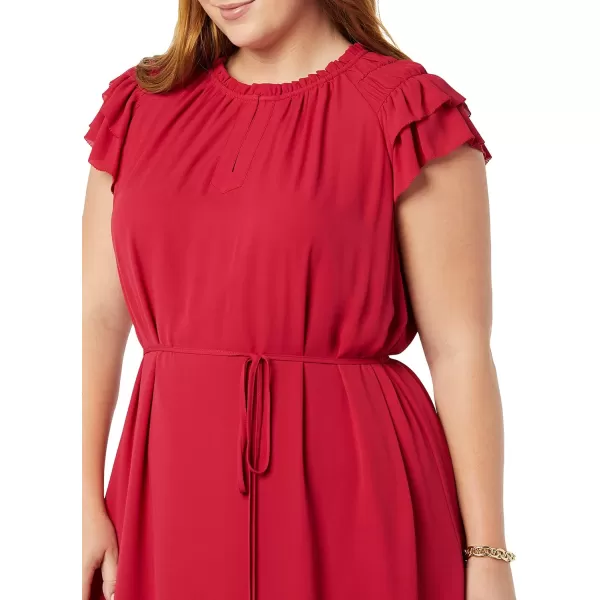 Amazon Essentials Womens Relaxed Fit Lightweight Georgette Split Neck Flutter Sleeve Shift DressRaspberry Red