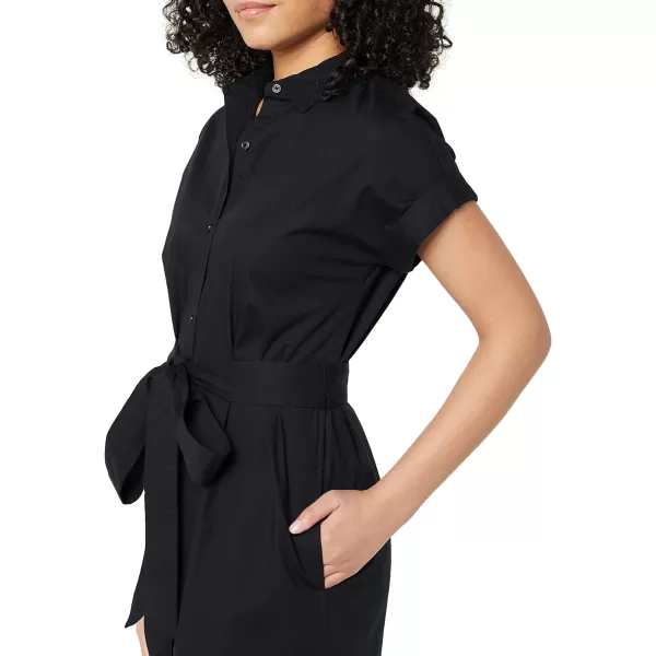 Amazon Essentials Womens Relaxed Fit Short Sleeve Button Front Belted Shirt DressBlack