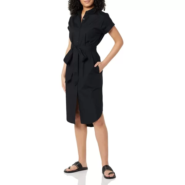 Amazon Essentials Womens Relaxed Fit Short Sleeve Button Front Belted Shirt DressBlack