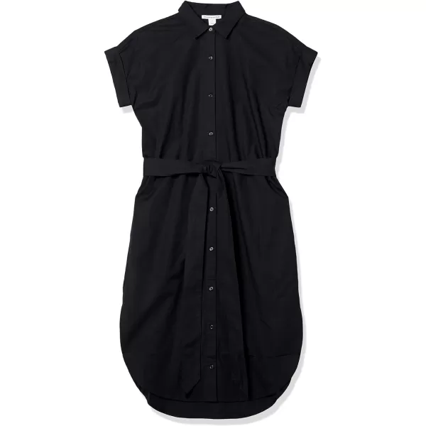 Amazon Essentials Womens Relaxed Fit Short Sleeve Button Front Belted Shirt DressBlack