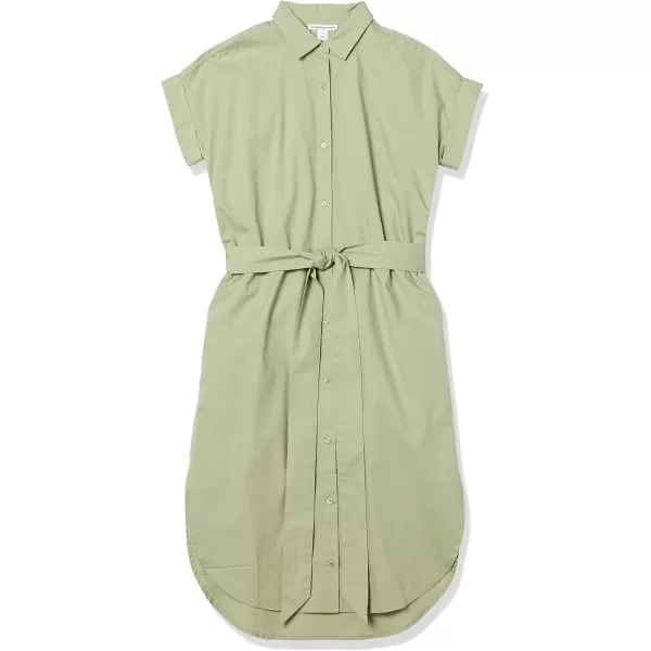 Amazon Essentials Womens Relaxed Fit Short Sleeve Button Front Belted Shirt DressLight Sage Green