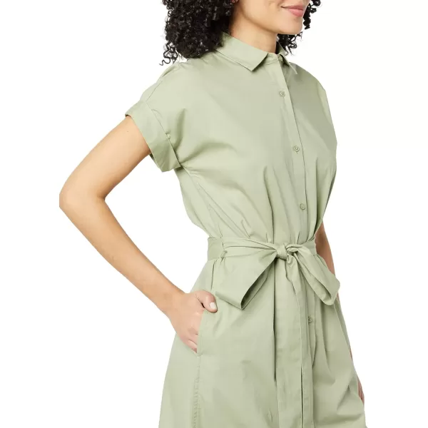 Amazon Essentials Womens Relaxed Fit Short Sleeve Button Front Belted Shirt DressLight Sage Green