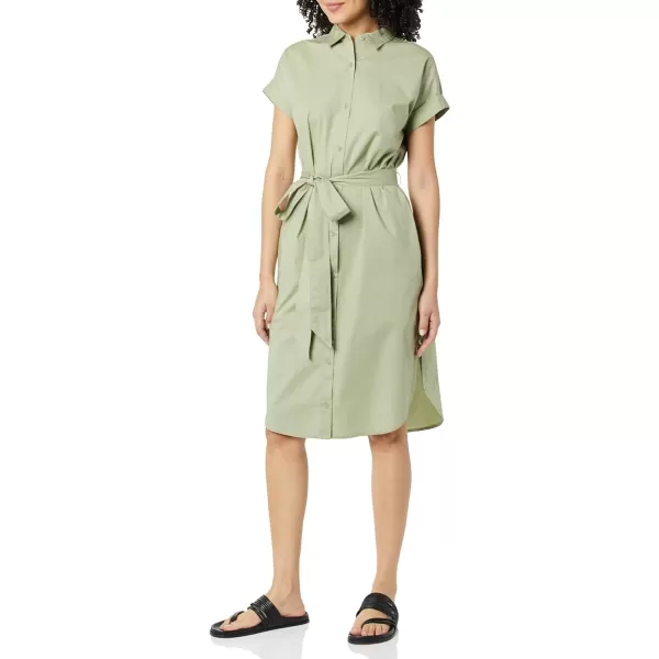 Amazon Essentials Womens Relaxed Fit Short Sleeve Button Front Belted Shirt DressLight Sage Green