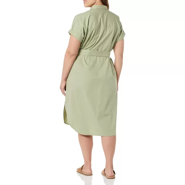 Amazon Essentials Womens Relaxed Fit Short Sleeve Button Front Belted Shirt DressLight Sage Green