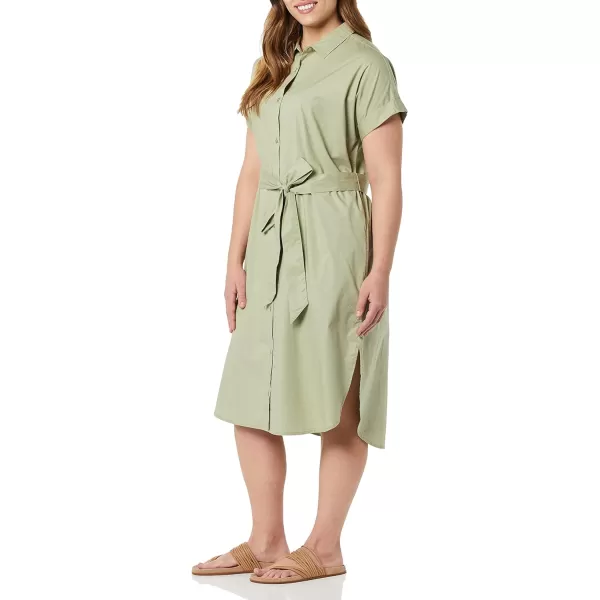 Amazon Essentials Womens Relaxed Fit Short Sleeve Button Front Belted Shirt DressLight Sage Green