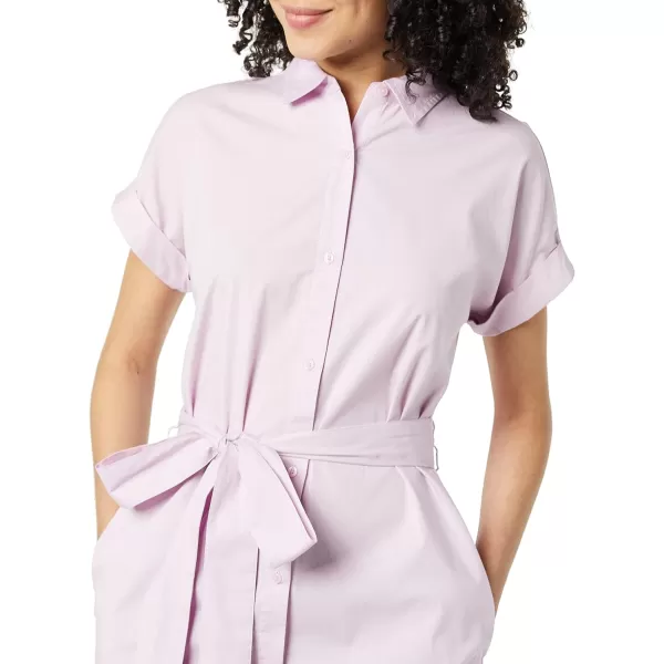 Amazon Essentials Womens Relaxed Fit Short Sleeve Button Front Belted Shirt DressLilac