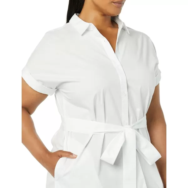 Amazon Essentials Womens Relaxed Fit Short Sleeve Button Front Belted Shirt DressWhite