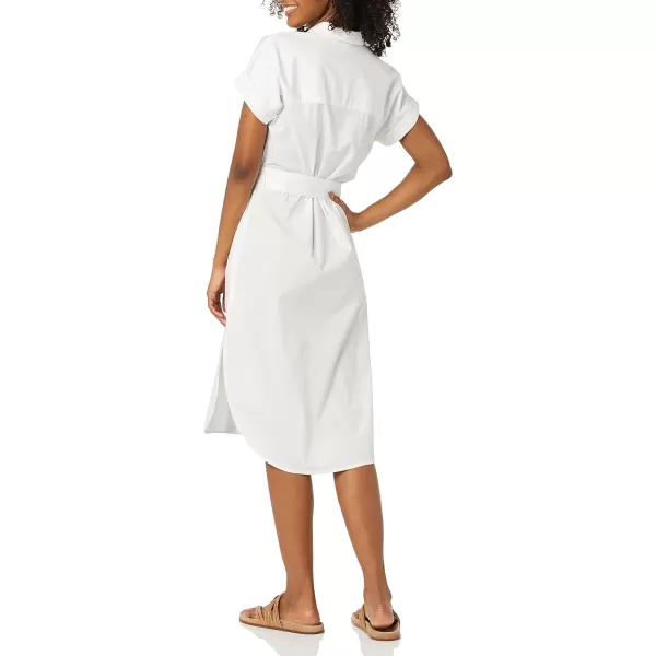 Amazon Essentials Womens Relaxed Fit Short Sleeve Button Front Belted Shirt DressWhite