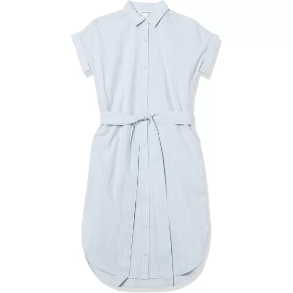 Amazon Essentials Womens Relaxed Fit Short Sleeve Button Front Belted Shirt DressWhiteBlue Stripe