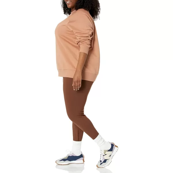 Amazon Essentials Womens RelaxedFit Crew Neck Long Sleeve Sweatshirt Available in Plus SizeLight Brown