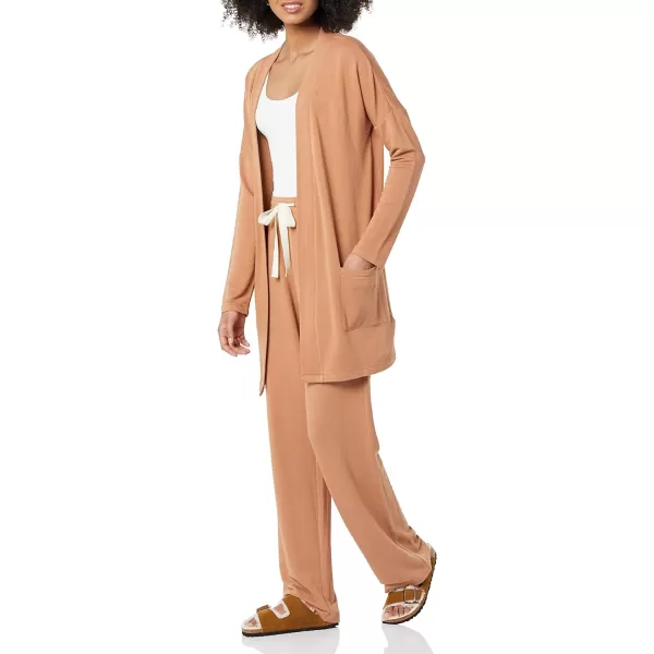 Amazon Essentials Womens RelaxedFit Lightweight Lounge Terry OpenFront CardiganLight Caramel