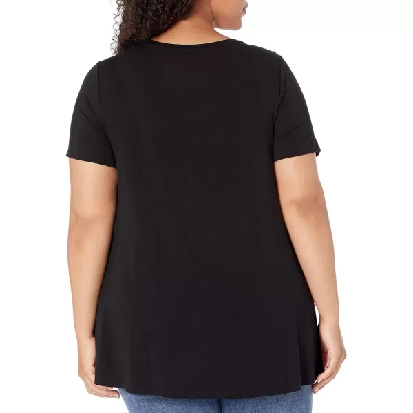 Amazon Essentials Womens RelaxedFit ShortSleeve Scoopneck Swing Tee Available in Plus SizeRayon Blend Black