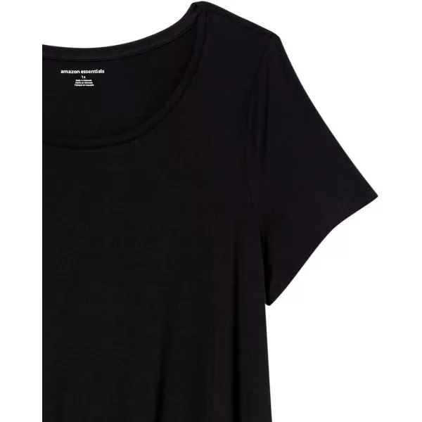 Amazon Essentials Womens RelaxedFit ShortSleeve Scoopneck Swing Tee Available in Plus SizeRayon Blend Black