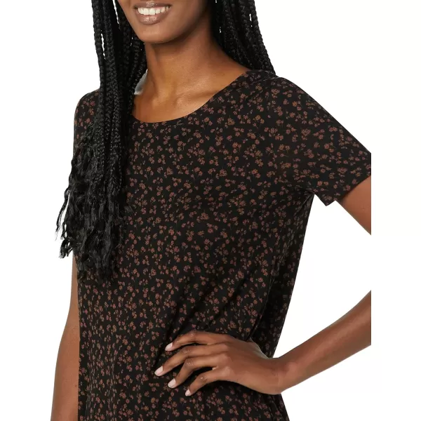 Amazon Essentials Womens RelaxedFit ShortSleeve Scoopneck Swing Tee Available in Plus SizeRayon Blend Black Ditsy Floral