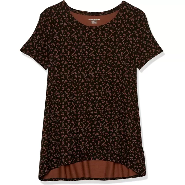Amazon Essentials Womens RelaxedFit ShortSleeve Scoopneck Swing Tee Available in Plus SizeRayon Blend Black Ditsy Floral
