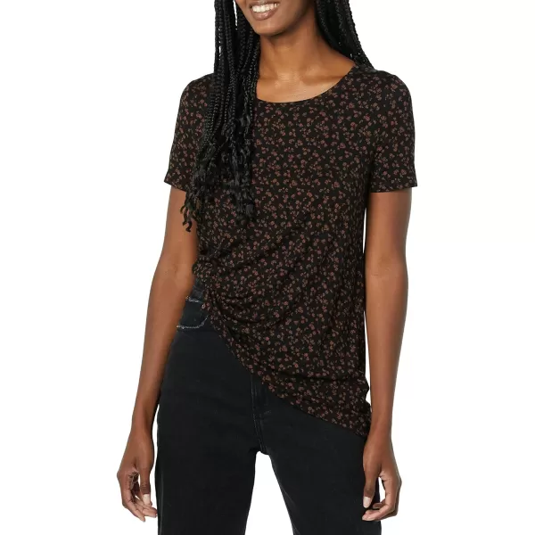 Amazon Essentials Womens RelaxedFit ShortSleeve Scoopneck Swing Tee Available in Plus SizeRayon Blend Black Ditsy Floral