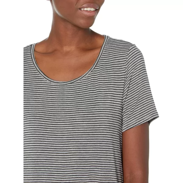 Amazon Essentials Womens RelaxedFit ShortSleeve Scoopneck Swing Tee Available in Plus SizeRayon Blend Black Medium Grey Heather Stripe