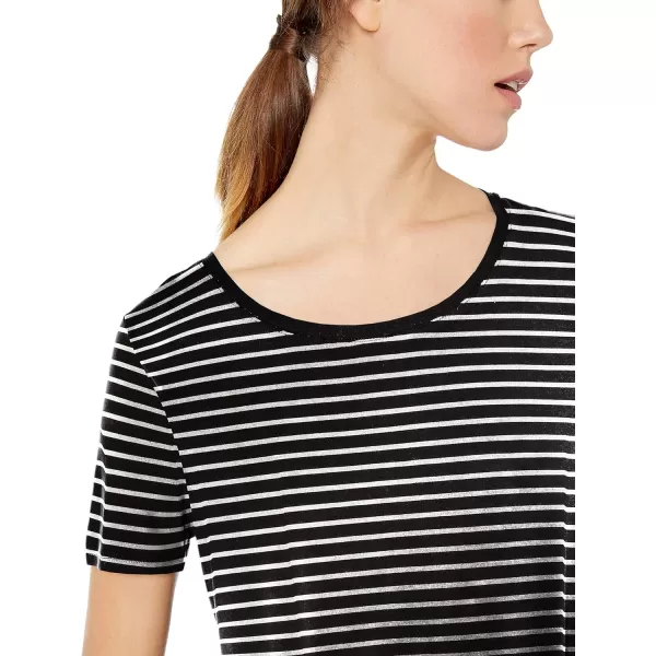 Amazon Essentials Womens RelaxedFit ShortSleeve Scoopneck Swing Tee Available in Plus SizeRayon Blend Black Stripe