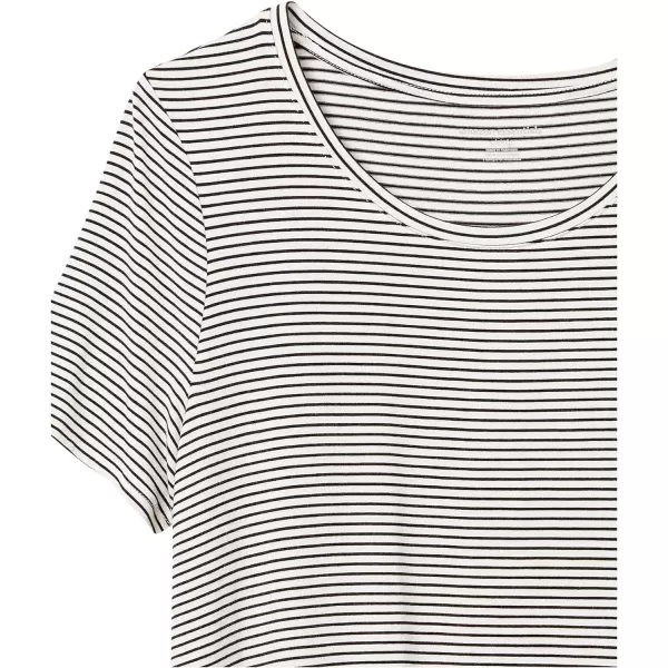 Amazon Essentials Womens RelaxedFit ShortSleeve Scoopneck Swing Tee Available in Plus SizeRayon Blend Black White Stripe