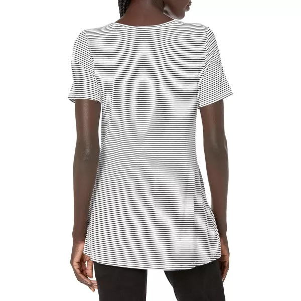 Amazon Essentials Womens RelaxedFit ShortSleeve Scoopneck Swing Tee Available in Plus SizeRayon Blend Black White Stripe