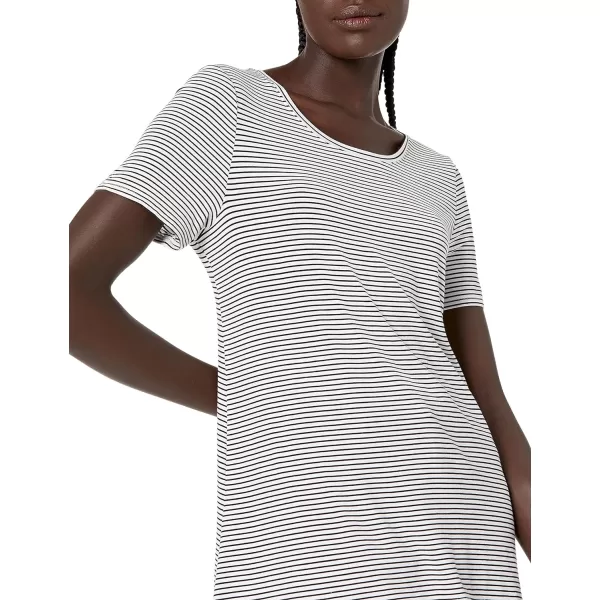 Amazon Essentials Womens RelaxedFit ShortSleeve Scoopneck Swing Tee Available in Plus SizeRayon Blend Black White Stripe