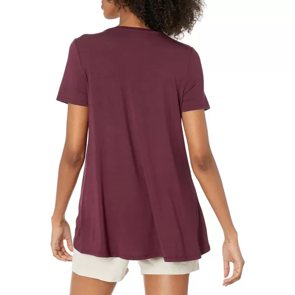 Amazon Essentials Womens RelaxedFit ShortSleeve Scoopneck Swing Tee Available in Plus SizeRayon Blend Burgundy