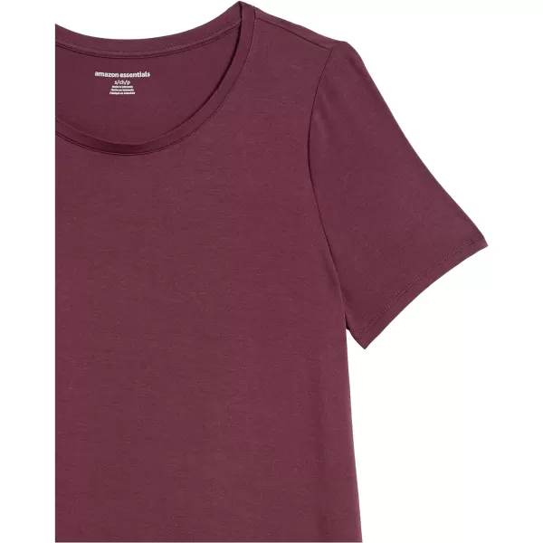 Amazon Essentials Womens RelaxedFit ShortSleeve Scoopneck Swing Tee Available in Plus SizeRayon Blend Burgundy