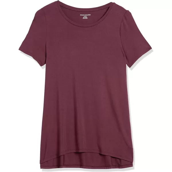 Amazon Essentials Womens RelaxedFit ShortSleeve Scoopneck Swing Tee Available in Plus SizeRayon Blend Burgundy