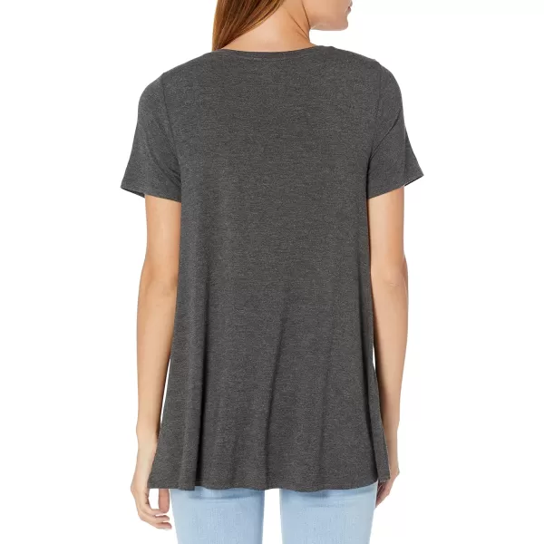 Amazon Essentials Womens RelaxedFit ShortSleeve Scoopneck Swing Tee Available in Plus SizeRayon Blend Charcoal Heather