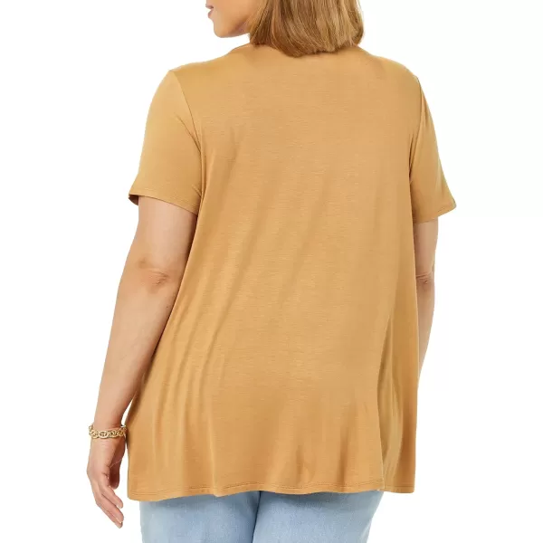 Amazon Essentials Womens RelaxedFit ShortSleeve Scoopneck Swing Tee Available in Plus SizeRayon Blend Dark Camel