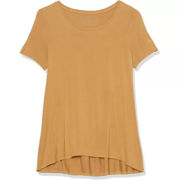 Amazon Essentials Womens RelaxedFit ShortSleeve Scoopneck Swing Tee Available in Plus SizeRayon Blend Dark Camel