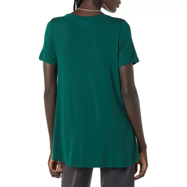 Amazon Essentials Womens RelaxedFit ShortSleeve Scoopneck Swing Tee Available in Plus SizeRayon Blend Dark Green