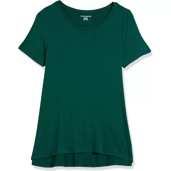 Amazon Essentials Womens RelaxedFit ShortSleeve Scoopneck Swing Tee Available in Plus SizeRayon Blend Dark Green