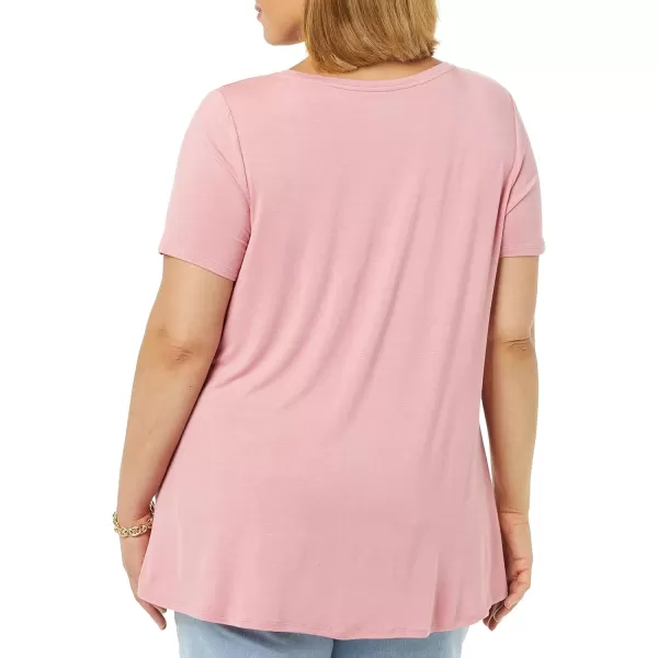 Amazon Essentials Womens RelaxedFit ShortSleeve Scoopneck Swing Tee Available in Plus SizeRayon Blend Dark Rose