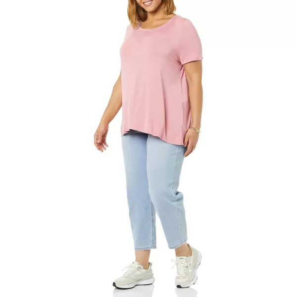 Amazon Essentials Womens RelaxedFit ShortSleeve Scoopneck Swing Tee Available in Plus SizeRayon Blend Dark Rose