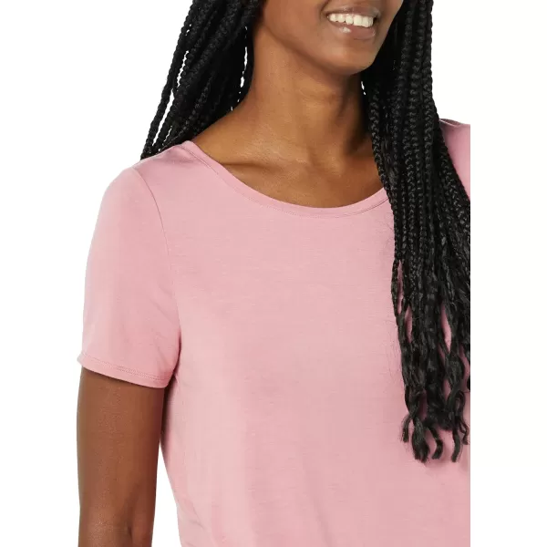 Amazon Essentials Womens RelaxedFit ShortSleeve Scoopneck Swing Tee Available in Plus SizeRayon Blend Dark Rose