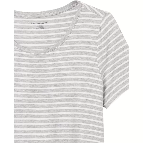 Amazon Essentials Womens RelaxedFit ShortSleeve Scoopneck Swing Tee Available in Plus SizeRayon Blend Grey Heather Stripe