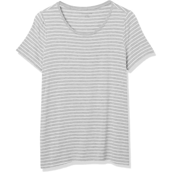 Amazon Essentials Womens RelaxedFit ShortSleeve Scoopneck Swing Tee Available in Plus SizeRayon Blend Grey Heather Stripe