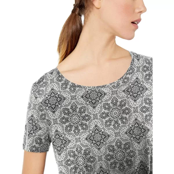 Amazon Essentials Womens RelaxedFit ShortSleeve Scoopneck Swing Tee Available in Plus SizeRayon Blend Grey Heather Tile Pattern