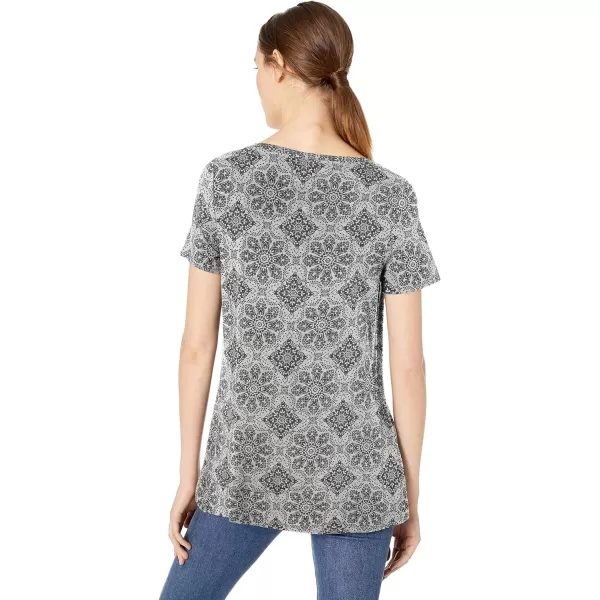 Amazon Essentials Womens RelaxedFit ShortSleeve Scoopneck Swing Tee Available in Plus SizeRayon Blend Grey Heather Tile Pattern