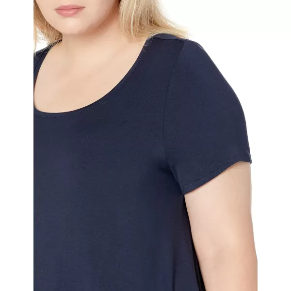 Amazon Essentials Womens RelaxedFit ShortSleeve Scoopneck Swing Tee Available in Plus SizeRayon Blend Navy