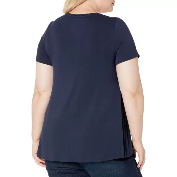 Amazon Essentials Womens RelaxedFit ShortSleeve Scoopneck Swing Tee Available in Plus SizeRayon Blend Navy