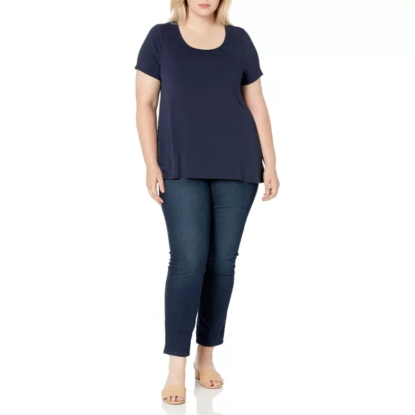 Amazon Essentials Womens RelaxedFit ShortSleeve Scoopneck Swing Tee Available in Plus SizeRayon Blend Navy